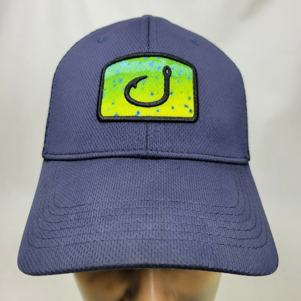 Avid Fishing Snapback Hat Trucker Cap Blue Mesh Back Hook Patch